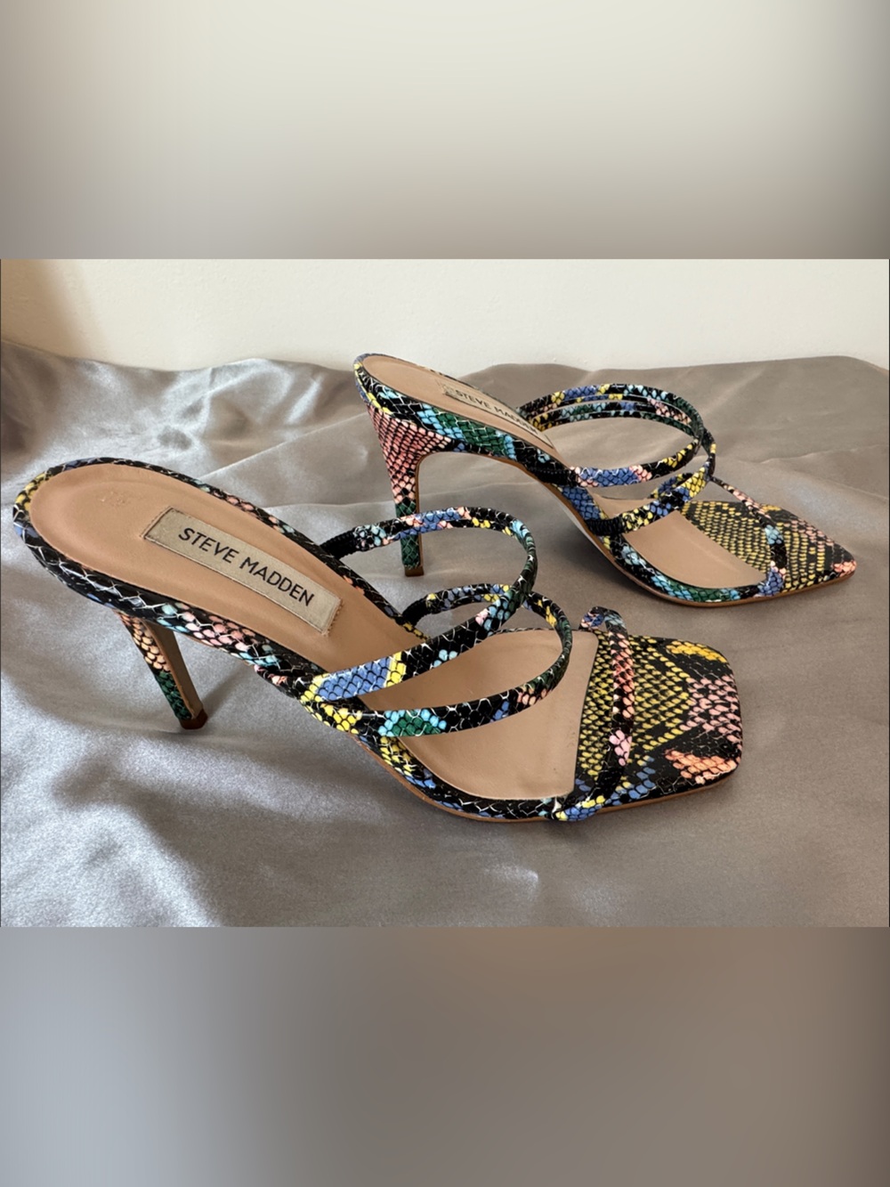 Steve Madden Multicolor Snakeskin Strappy Heeled Sandals - Picture 2 of 3